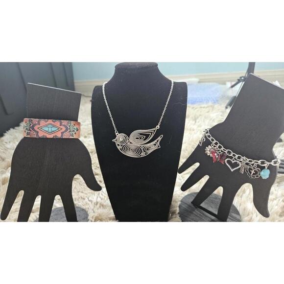 Other - Silver Bird Pendant Necklace and Charm Bracelet Set